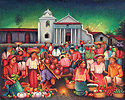 Painting of a market scene in front of the church in Santiago Atitlan.